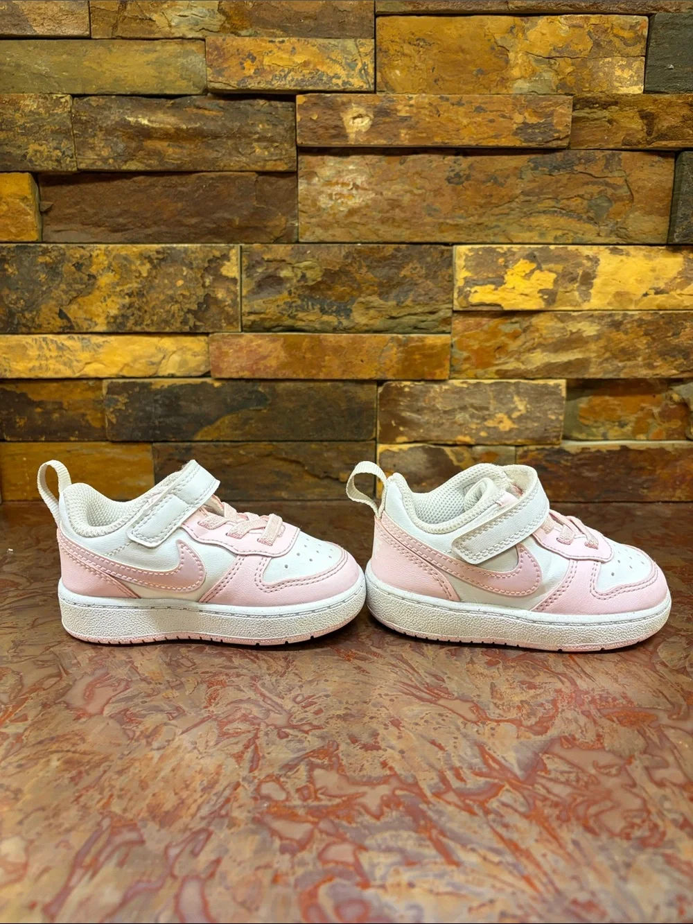 Nike Kids White and Light Pink Sneakers, Twin Girl